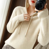 Cenna – Gestrickter Kapuzenpullover aus Kaschmirwolle – Beige