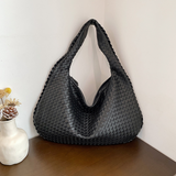 Estelle - Große handgewebte Schultertasche für Damen – Schwarz