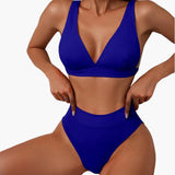 Geripptes Damen-Bikini-Set mit breiten Trägern für den Sommer – Blau