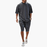 Herren Sommer Zweiteiler mit Kordelshorts und Oversize Shirt – Grau