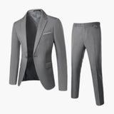 Herren Sommer Anzug Zweiteiler mit Revers und Flatfront Hose – Grau