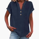 Damen Bluse mit V-Ausschnitt und kurzen Ärmeln – Marine Blau