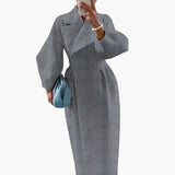 Langer Trenchcoat mit Revers für Damen – Grau
