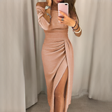 Cristy - Schickes schulterfreies Damenkleid – Beige