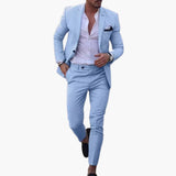 Herren Anzug Zweiteiler aus Wollmischung mit Slim Fit Schnitt – Himmelblau