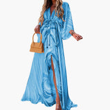 Farbenfrohes Sommerkleid - Damen Maxikleid mit Blumenprint – Blau