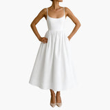 Midikleid Ärmelloses - Sommerkleid für Damen mit Faltenrock – Weiß