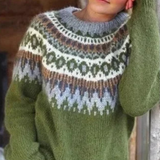 Norweger Grobstrickpullover Damen | Winterpullover Mit Rundhalsausschnitt – Grün