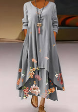 Belle - Stilvolles, locker sitzendes Kleid mit Print für Damen – Grau
