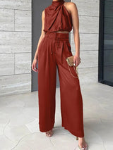 Donna - Modeanzug mit Oberteil und weite Hose – Rot