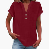 Damen Bluse mit V-Ausschnitt und kurzen Ärmeln für Frühling – Rot