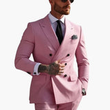 Zweiteiliger Herrenanzug mit zweireihigem Sakko und Spitzfacon – Rosa