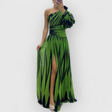 Chloe | Gestreiftes Maxikleid – Grün