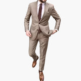 Herren Anzug zweiteilig mit Reverskragen und Slim Fit Hose – Khaki