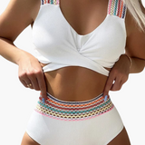 Gerippter High-Waist Bikini - Damen Zweiteiler für den Sommer – Weiß
