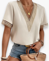 Damen Elegantes V-Ausschnitt Oberteil | Zeitlos – Beige