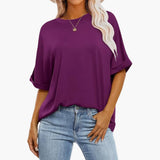 Damen Oversize T-Shirt mit Rundhalsausschnitt und kurzen Ärmeln – Lila
