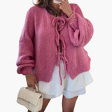 Strickjacke mit Schleifenverschluss für Damen – Rosa