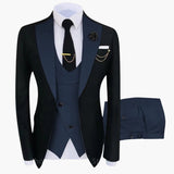 Herren Anzug mit Weste und langärmligem Sakko – Marineblau