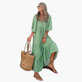 Boho Maxikleid für Damen - Blumenmuster & lockere Passform – Hellgrün