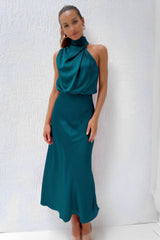 Marley - Elegantes Abendkleid aus Satin für Damen – Seeblau