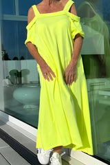 Vathsala - Langes Schulterfreies Sommer Kleid – Gelb