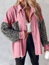Aadhya – jeansjacke mit kontrastierenden pailletten – Rosa
