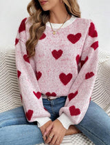 Herzgestrickter Pullover für Damen im lässigen Stil - Lumezia – Rosa