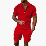 Herren Sommer Zweiteiler mit Reißverschluss und Shorts – Rot