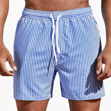 Herren Boardshorts mit Streifen und elastischem Bund – Blau
