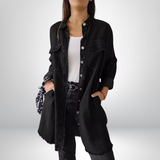 Krystyna – Stilvolle Jeansjacke Mit Langen Ärmeln und Kragen – Schwarz