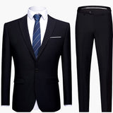 Herren Zweiteiler Anzug mit Blazer und flacher Front Hose – Schwarz