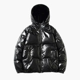 Metallic Winter Pufferjacke für Herren – Schwarz mit Kapuze