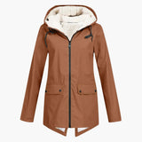 Wasserabweisender Trenchcoat mit Kapuze für Damen – Khaki