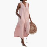 Midi-Kleid mit Knopfleiste für Damen - Sommerliches Shirt Kleid – Rosa