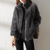 Damen Winterjacke mit Reißverschluss – Grau