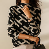 Aya™ - Bequemer Damenpullover mit Geometrischem Muster – Schwarz geometrisch