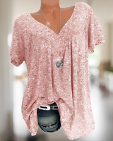Winslet - V-Ausschnitt Lose Kurzarm Freizeit T-Shirt – Rosa