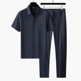 Herren Sommer-Zweiteiler mit Kurzarmhemd und Slim-Fit-Hose – Blau