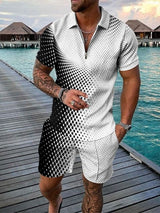Herren Freizeit-Set | zweiteiliges Outfit mit Aufdruck – Schwarz/Weiß