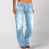Weite Denim-Jeans für Damen mit Tiefer Taille – Retro-Stil, Bequem und Vielseitig, Fadenburg – Hellblau