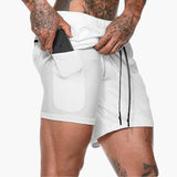Herren Fitness Shorts mit Innentasche und Kompressionsebene – Weiß