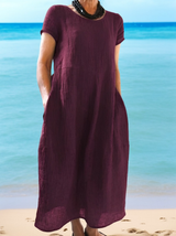 Allie - Lässiges, locker sitzendes Kurzarmkleid für Damen – Weinrot