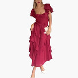 Rückenfreies Kleid - Für Damen mit Rüschenärmeln & Stil – Rot