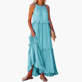 Maxikleid Stufen - Rüschenkleid für Damen, elegant & luftig – Himmelblau