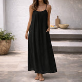 Tamara | Spaghettiträger Maxi Sommerkleid – Schwarz
