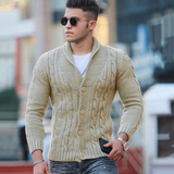 Herren Gestrickte Strickjacke mit Kragen – Beige
