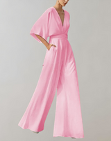 Melanie | Lässiger Jumpsuit mit weiten Beinen – Rosa