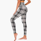 Damen Leggings mit Leopardenmuster und hohem Bund aus Stretchmaterial – Schwarz Weiß Kariert