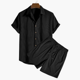 Zweiteiliges Cord-Set mit Kurzarmhemd - Herren Outfit – Schwarz